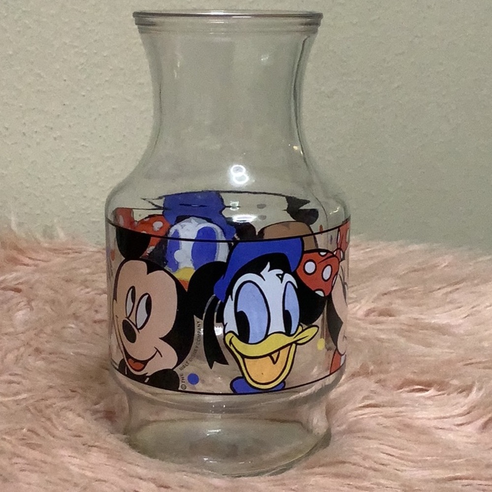 Vintage Mickey Minnie Mouse Donald Disney Glass Juice Carafe Jar Anchor Hocking - Picture 4 of 7